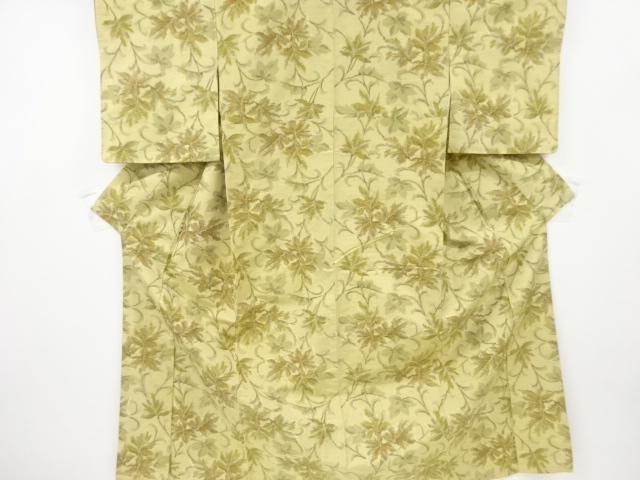 アンティーク　草葉模様織出し手織り節紬着物